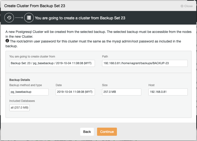 Create Cluster from Backup - ClusterControl