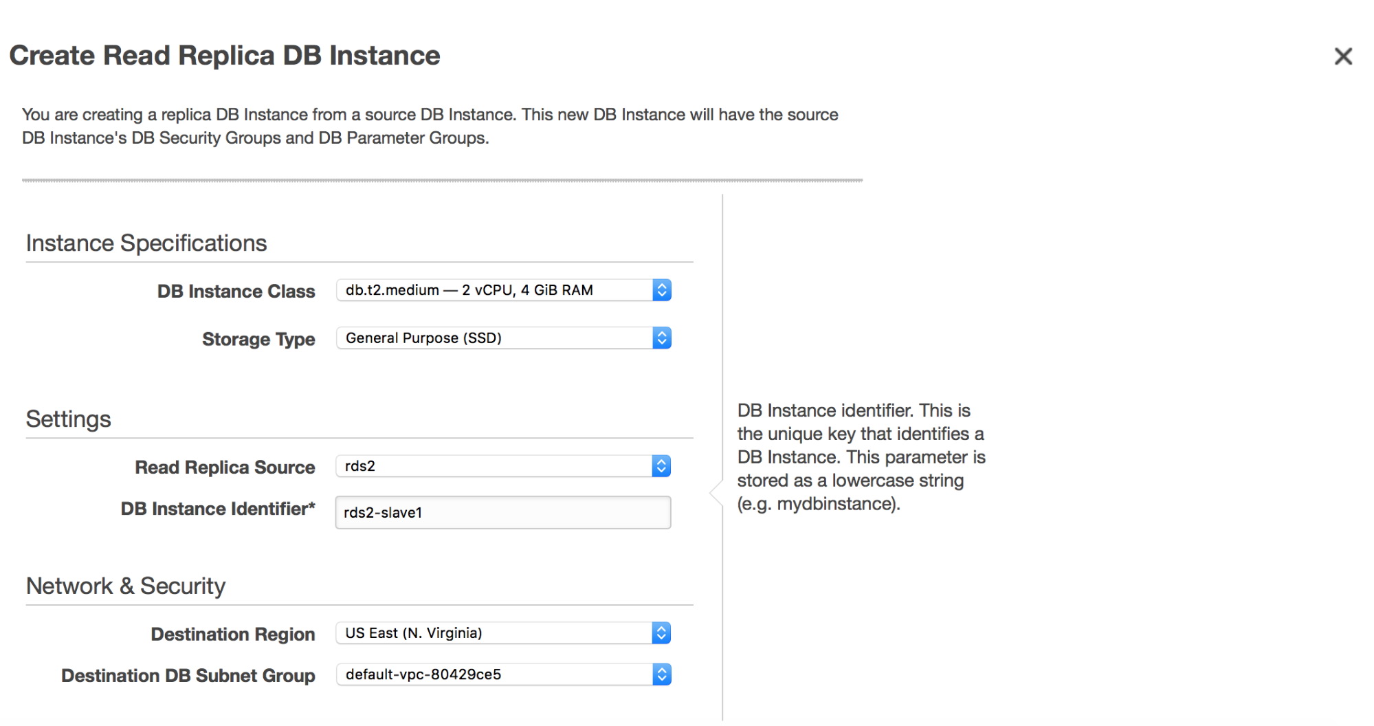 Create Replica DB in RDS