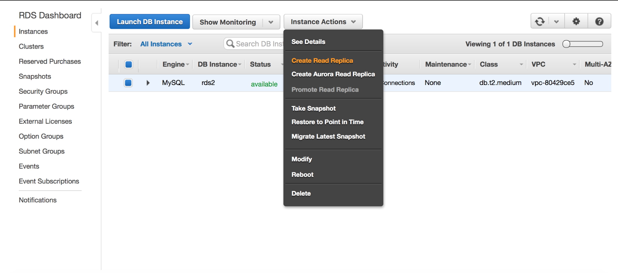 Amazon RDS Dashboard