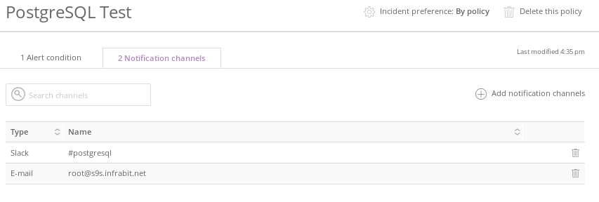 New Relic PostgreSQL Notification Channels