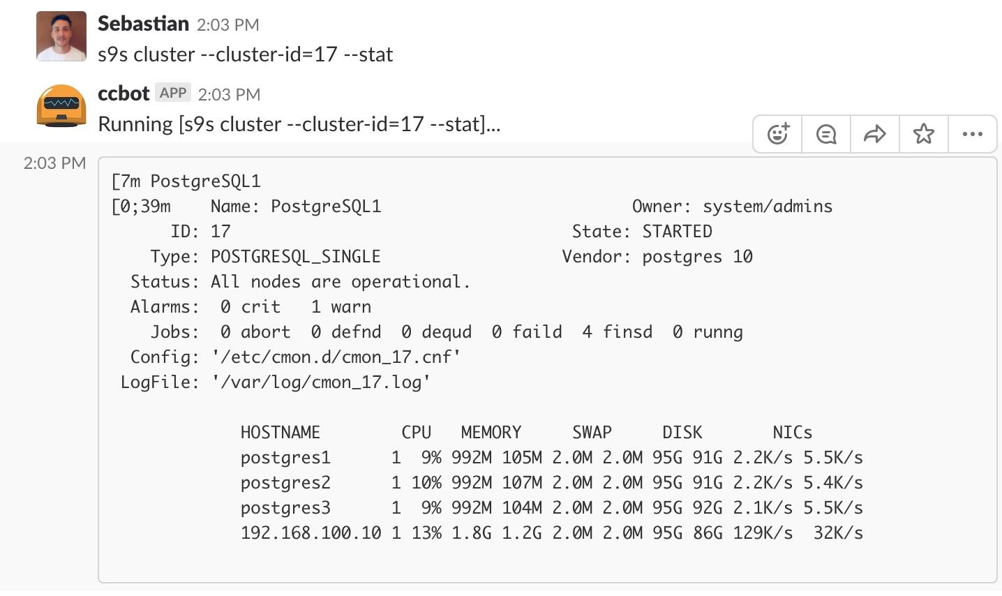 CCBot Cluster Stat