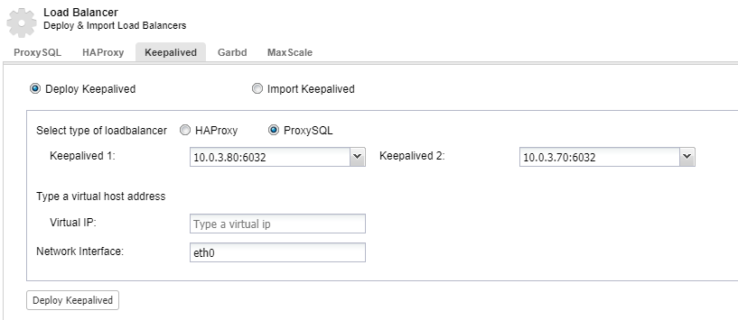 ClusterControl: Deploy keepalived for ProxySQL load balancer
