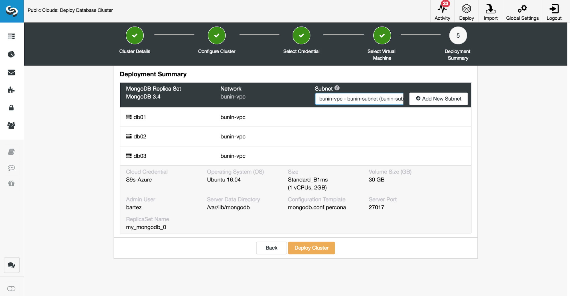 ClusterControl deploy MongoDb RelicaSet in cloud, VM network settings