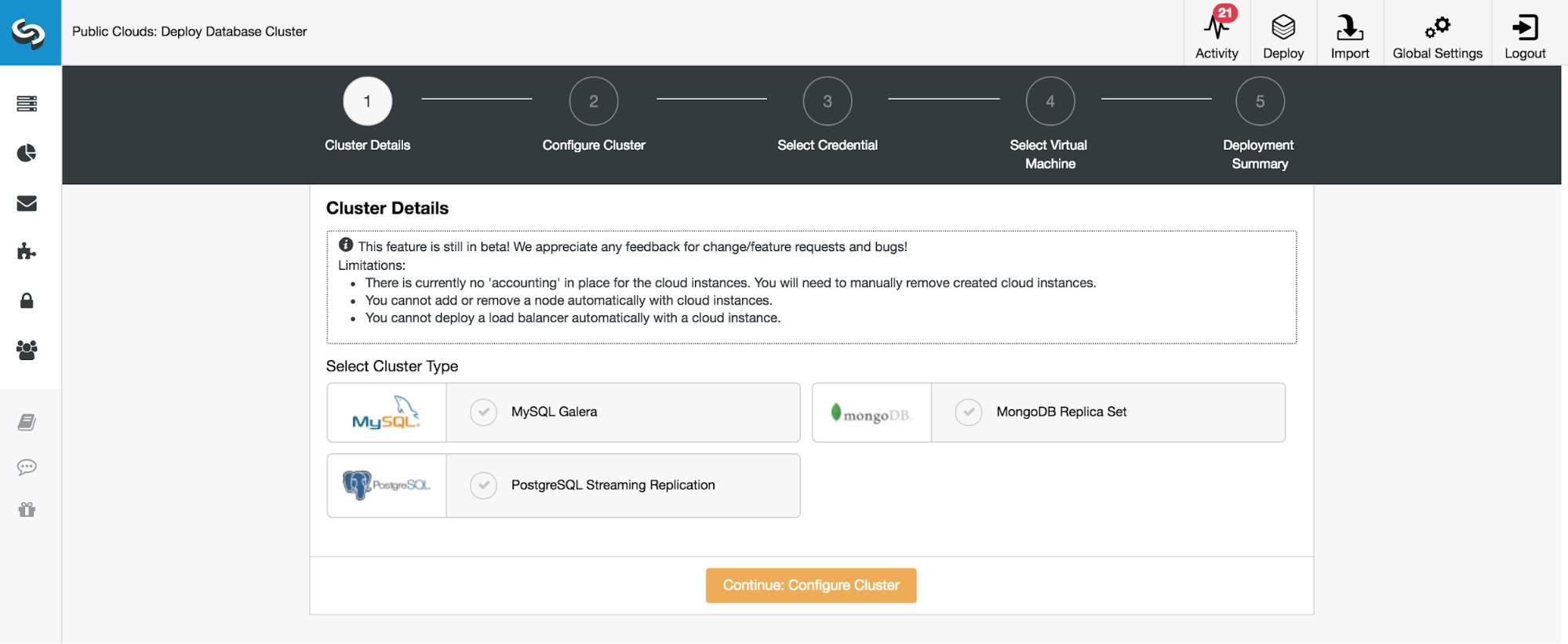 ClusterControl deploy MongoDB ReplicaSet in cloud