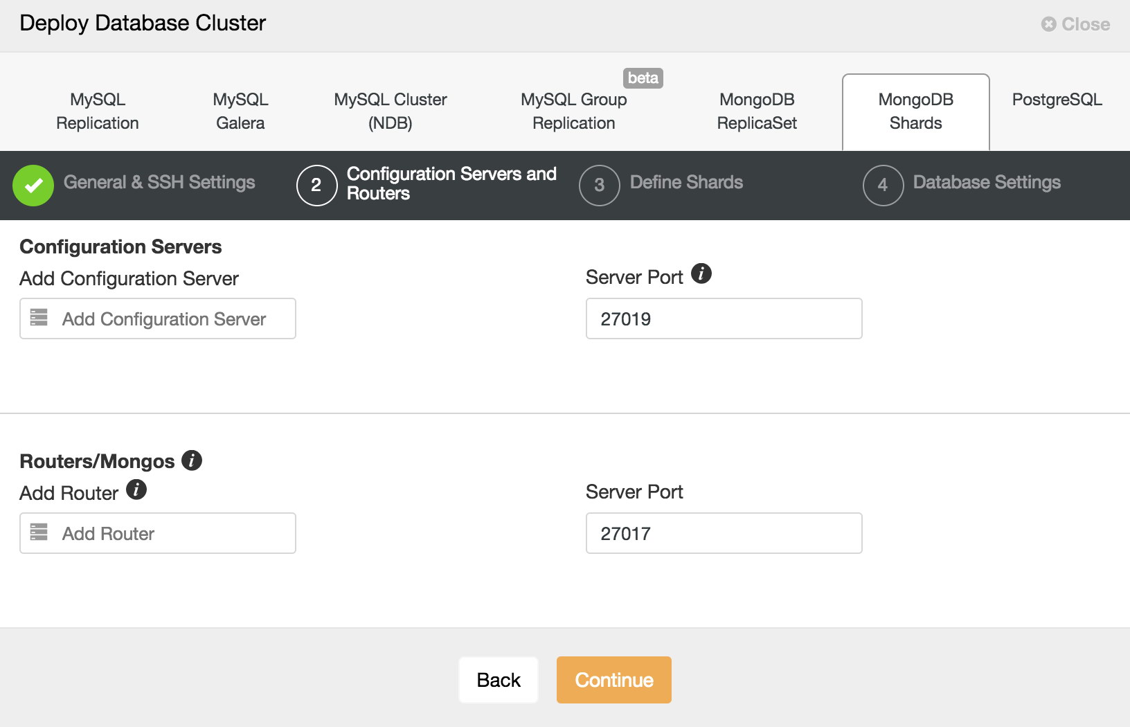 ClusterControl Deploy MongoDB shards