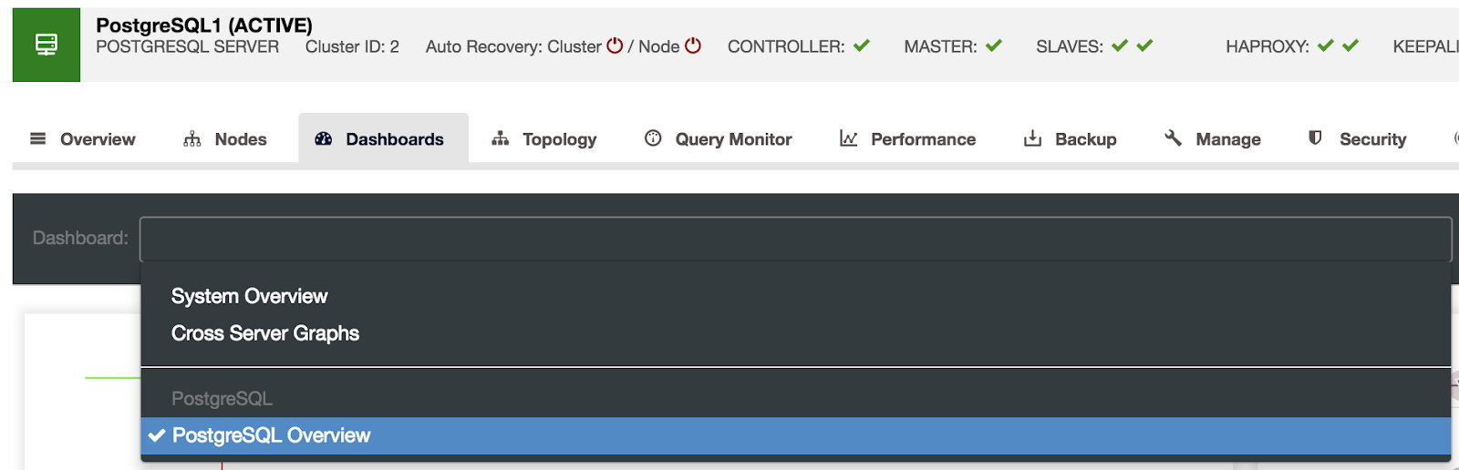 ClusterControl Dashboards Selection