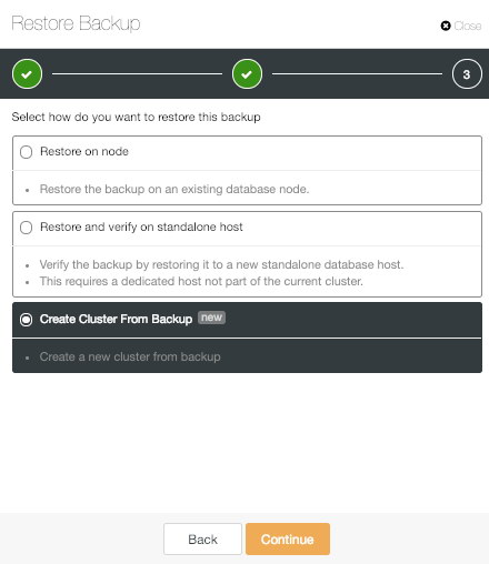 ClusterControl Create Cluster From Backup Option