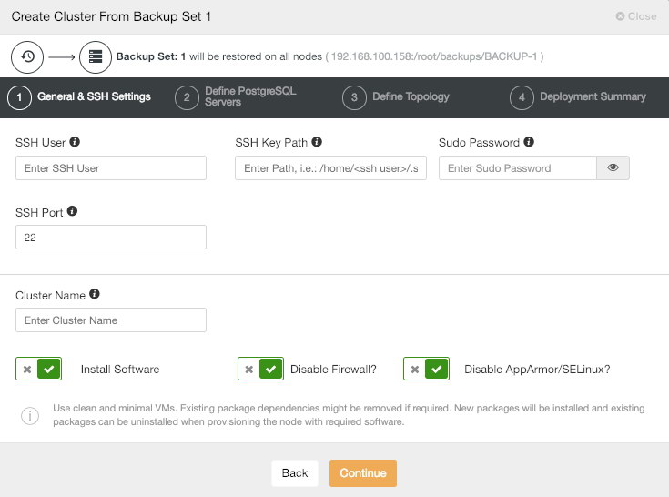 ClusterControl Create Cluster From Backup Information