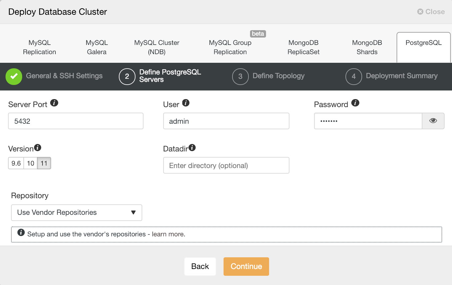 ClusterControl Deploy Information 2