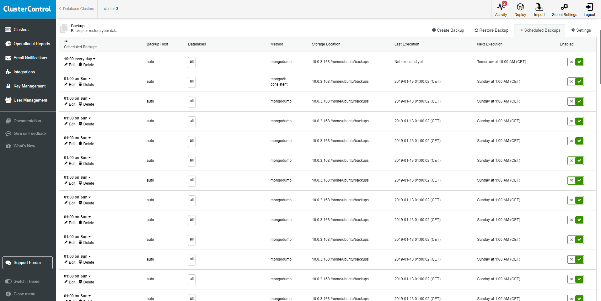 ClusterControl Backup Schedule Control