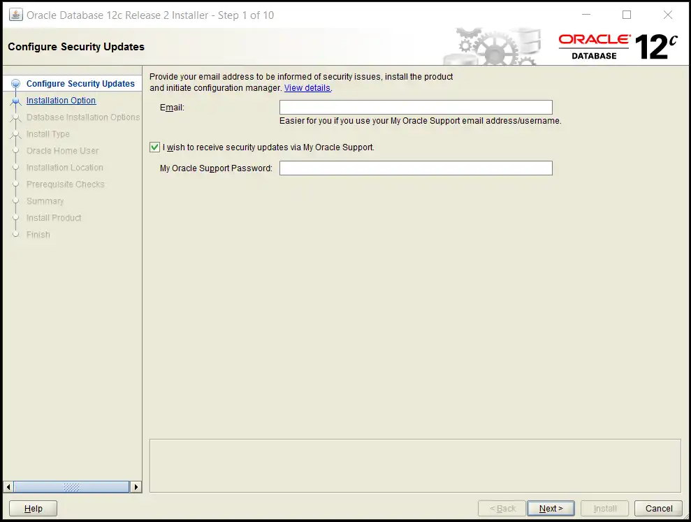 Oracle OUI - installation interface