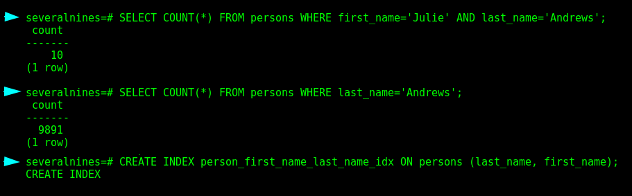 Queries in the database "severalnines"