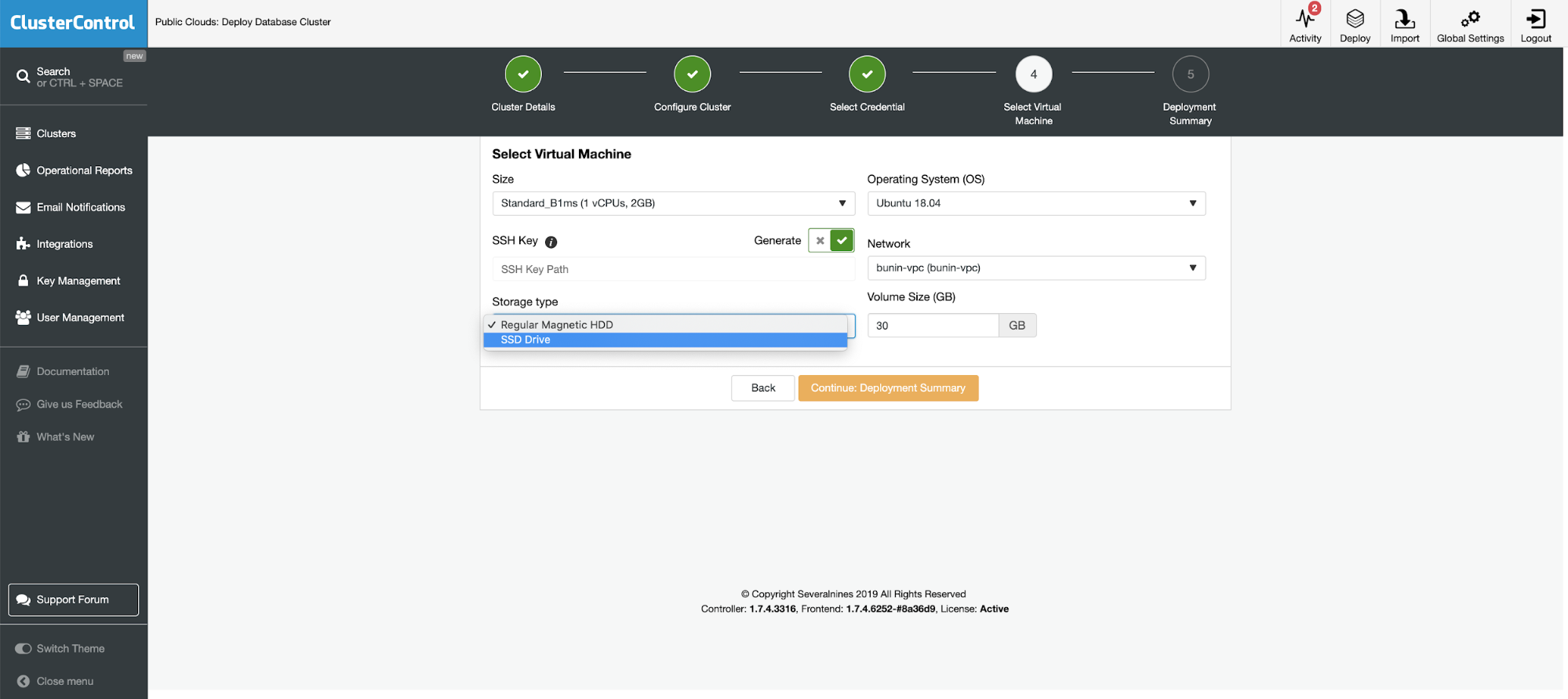 ClusterControl - Cloud Deployment, Select Virutal Machine