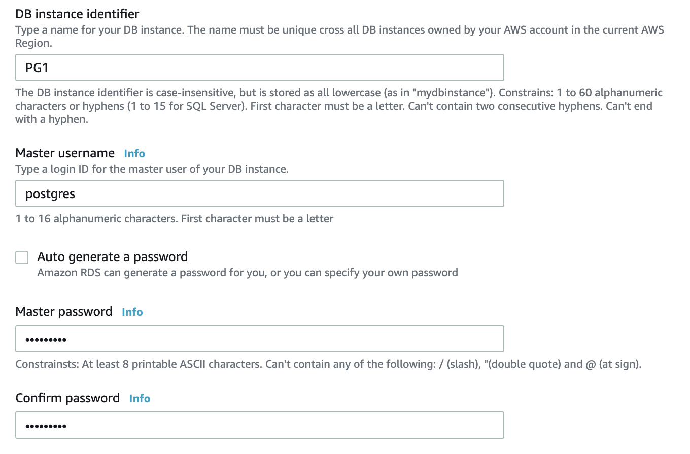 Database Configuration Amazon RDS