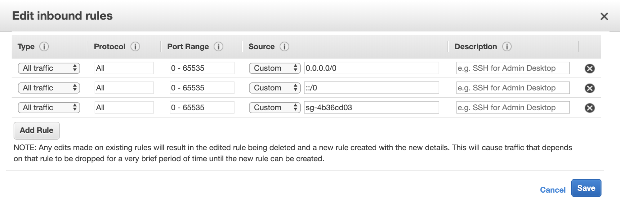 Edit Inbound Rules Amazon RDS