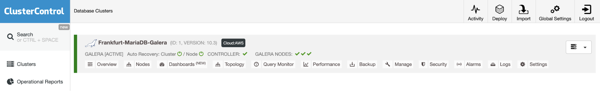 ClusterControl Dashboard AWS Deployment