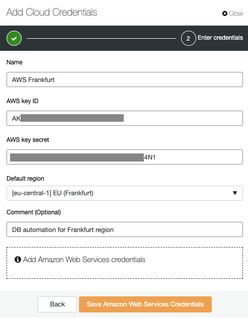 Add Cloud Credentials ClusterControl