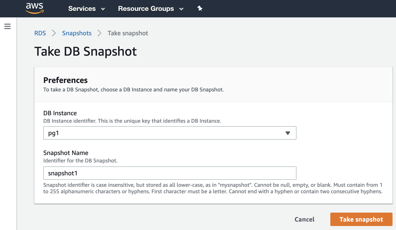 AWS DB Snapshot