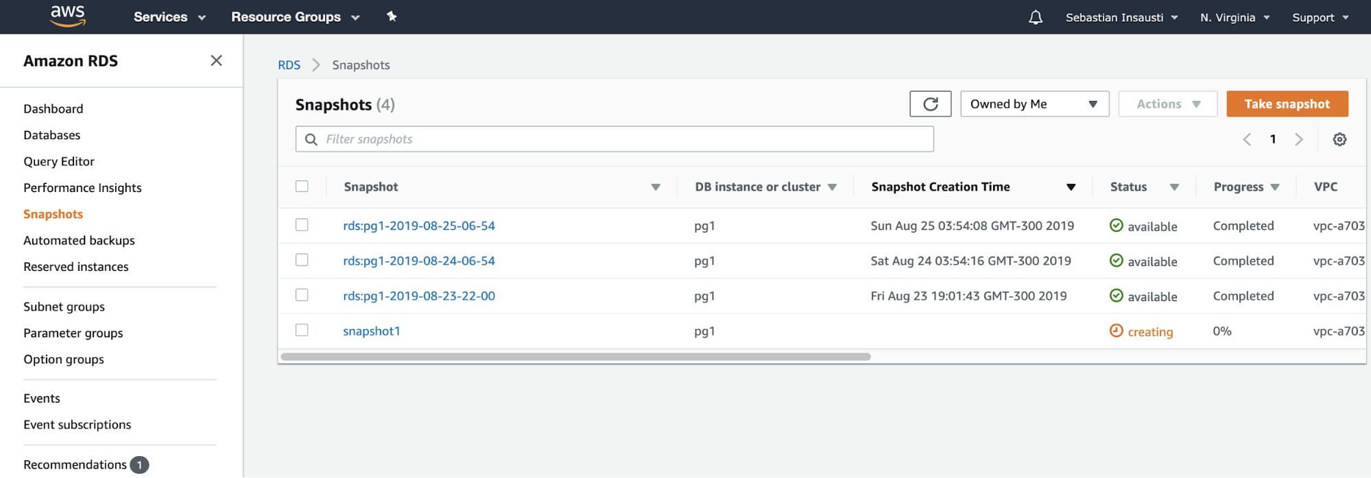 Amazon RDS Snapshots