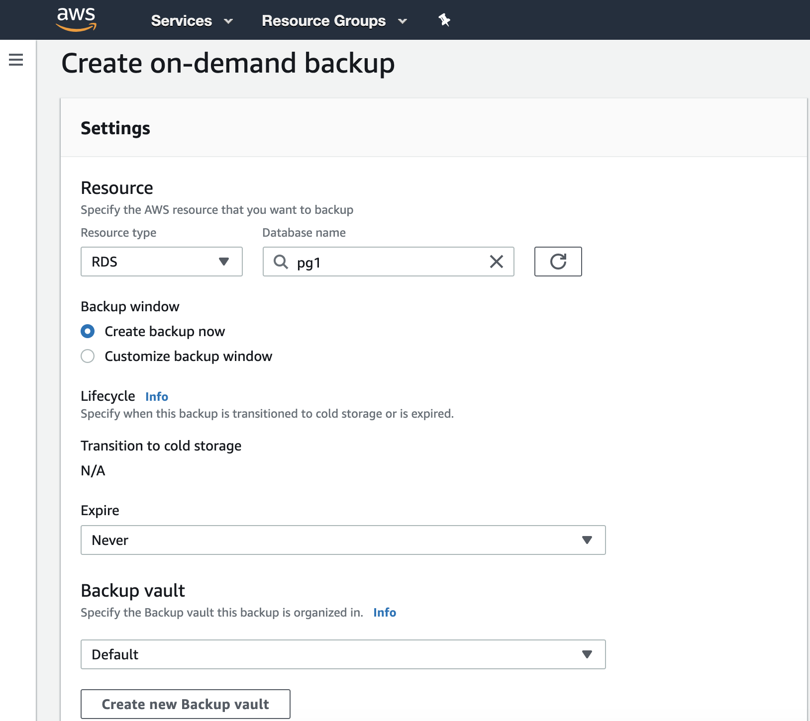 Create On Demand Backup AWS Backup