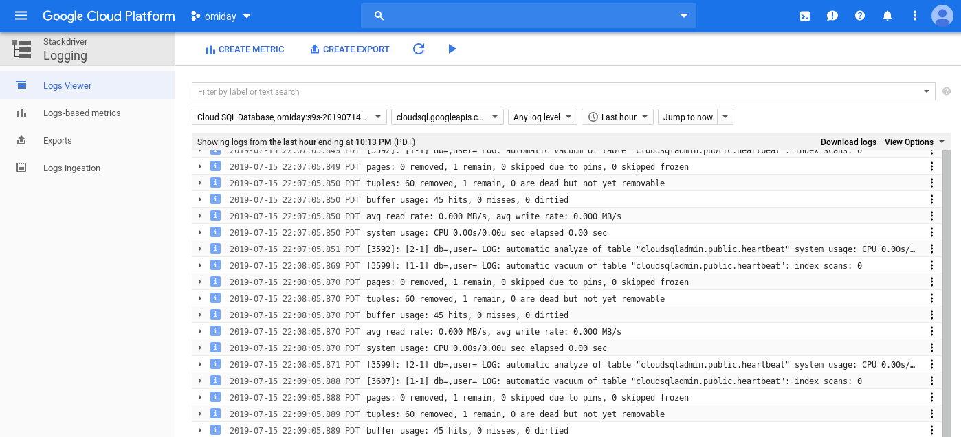 Stackdriver PostgreSQL Logs