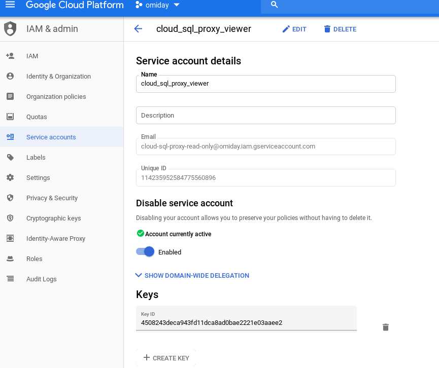 IAM Service Account setup