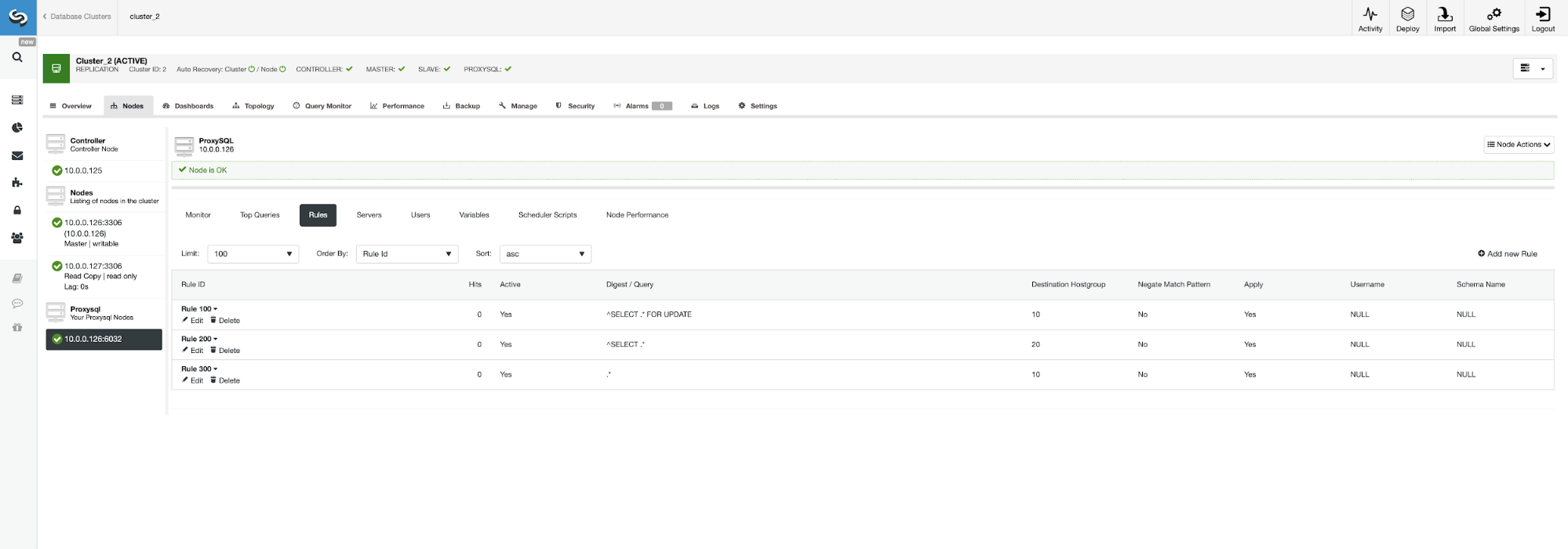 ProxySQL Rules - ClusterControl