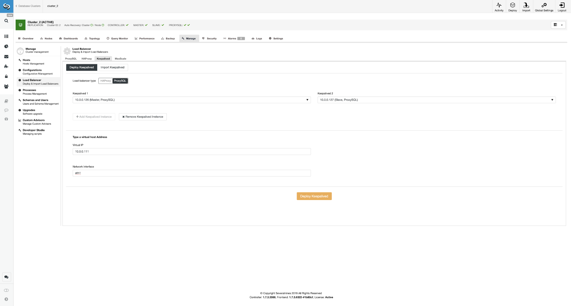 Deploy Keepalived with ProxySQL - ClusterControl