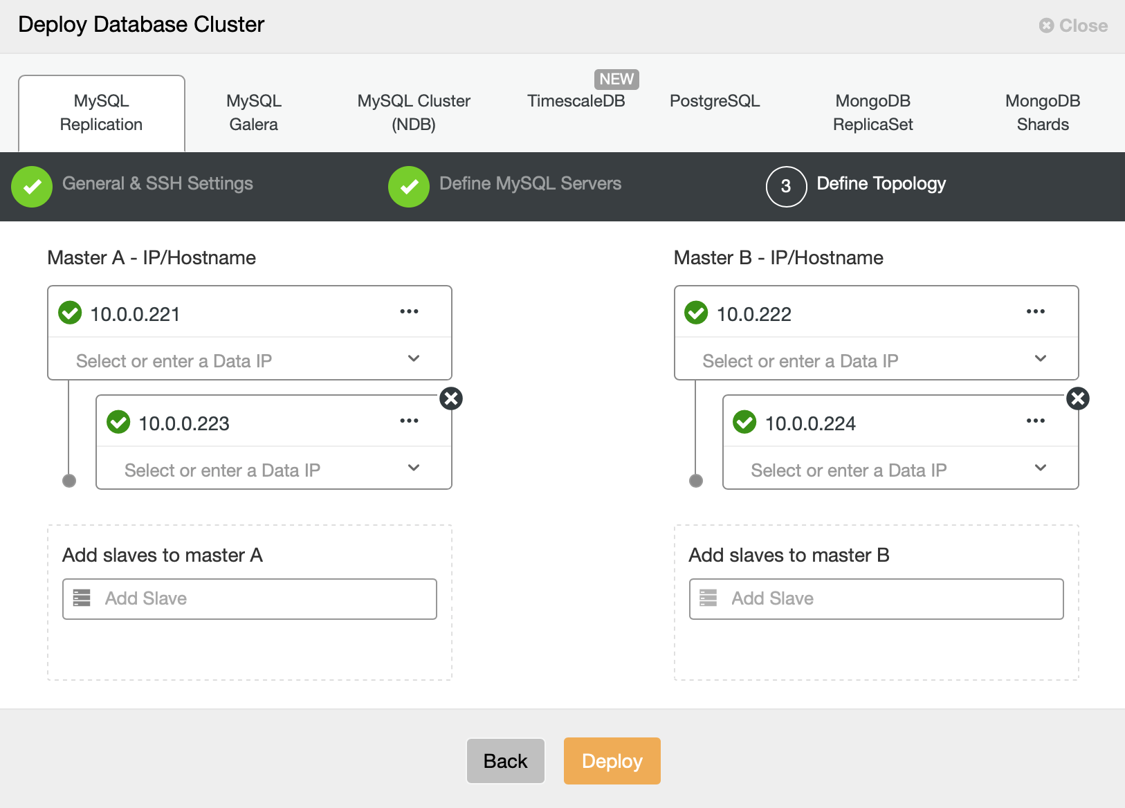 ClusterControl Deployment Wizard