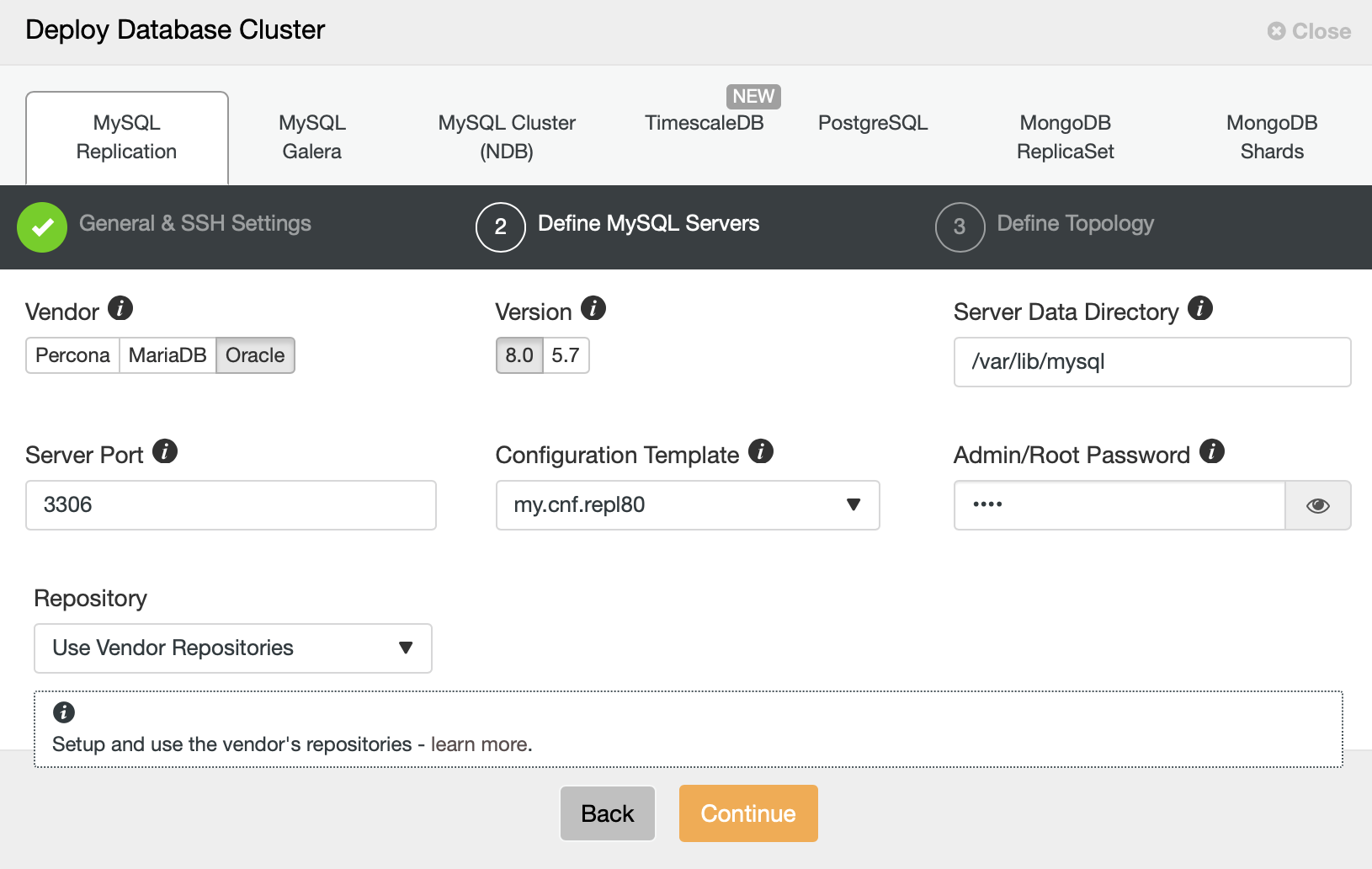 ClusterControl Deployment Wizard