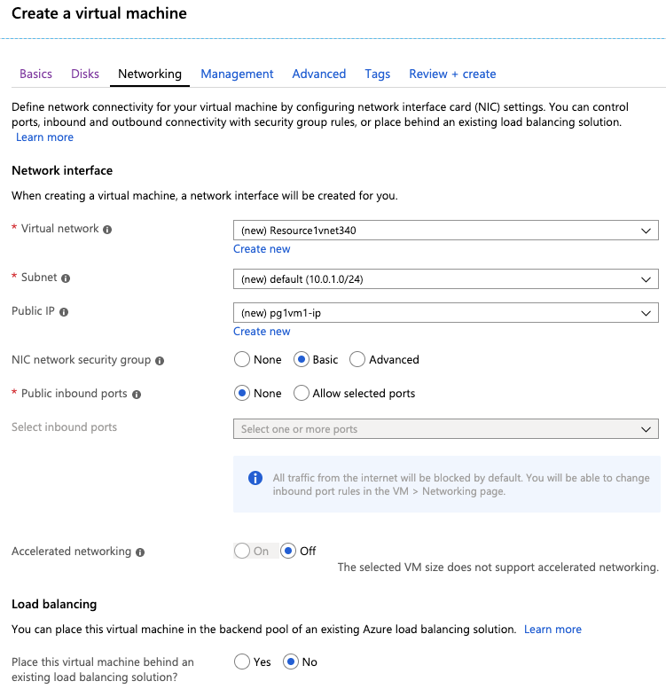 Azure Create a Virtual Machine - Networking
