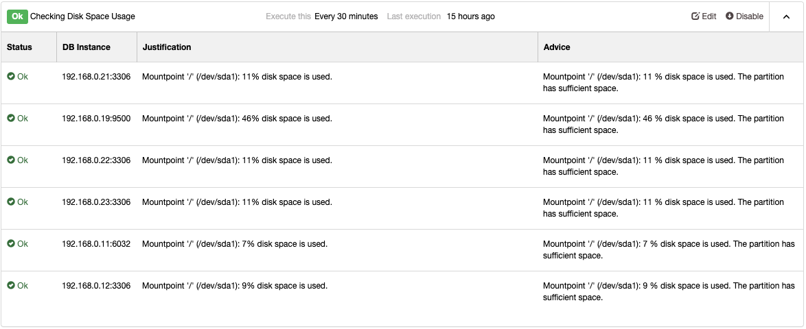 ClusterControl Disk Space Usage Check