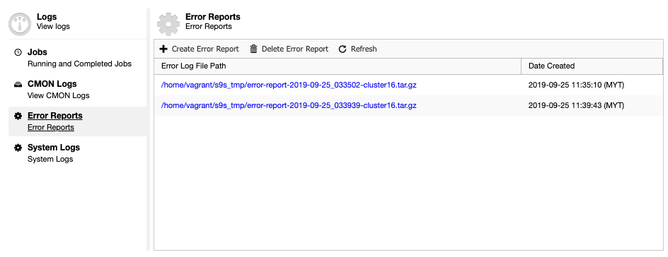 ClusterControl Database Error Reports