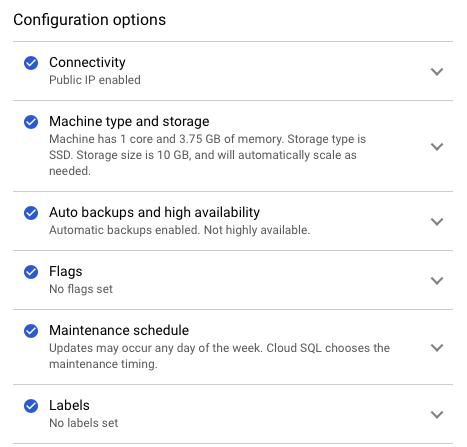 Google Cloud SQL - Configuration Options