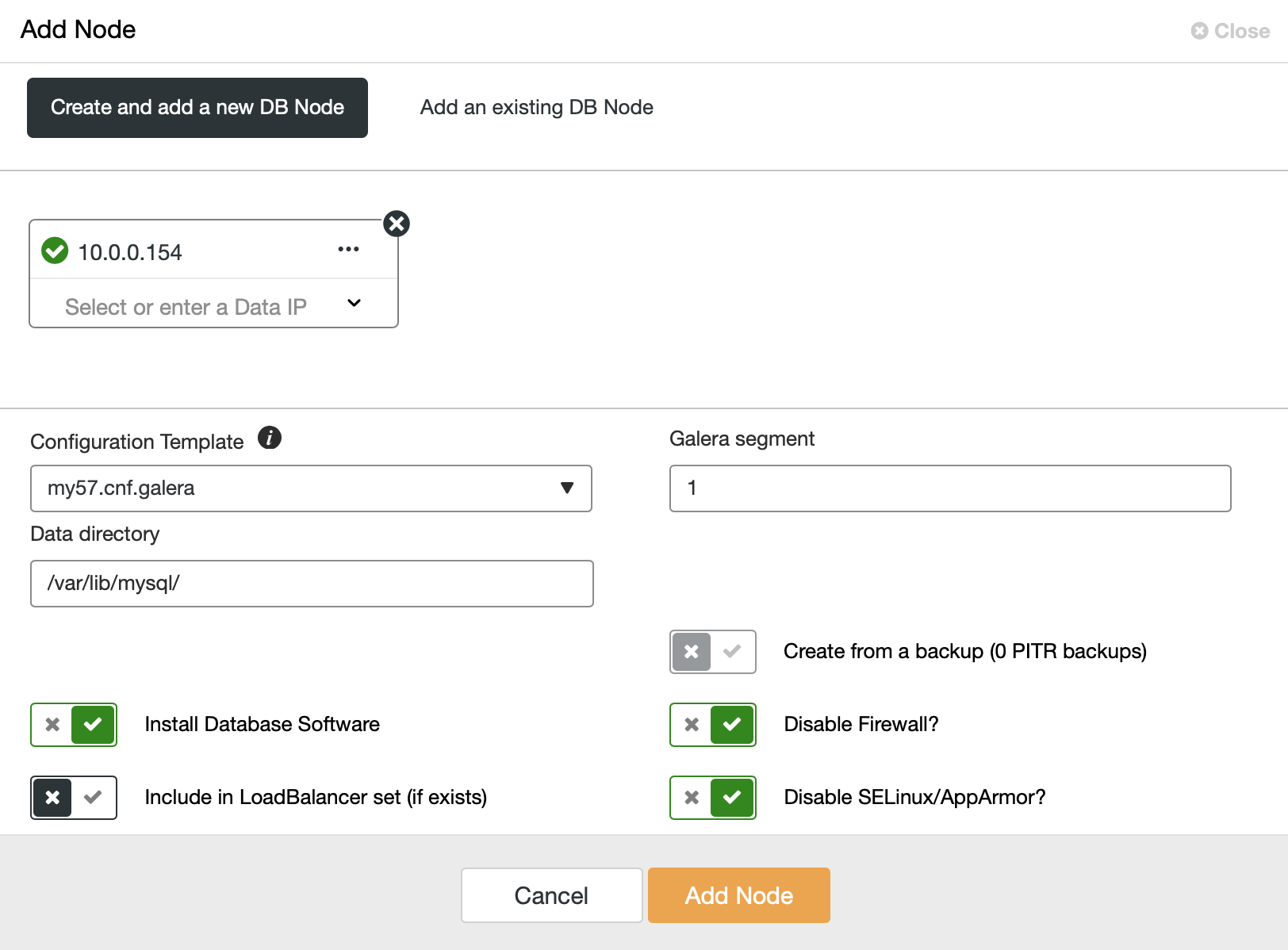 Add a Database Node - ClusterControl