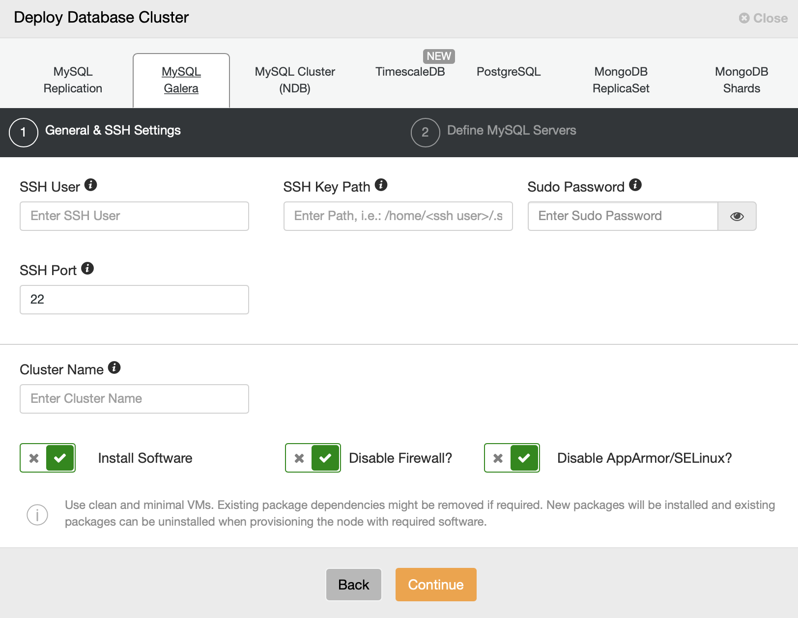 ClusterControl Deployment Wizard