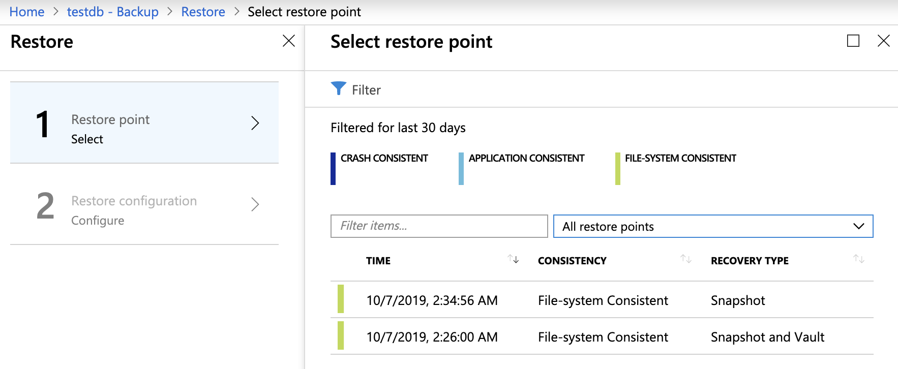 Set Restore Point - Azure