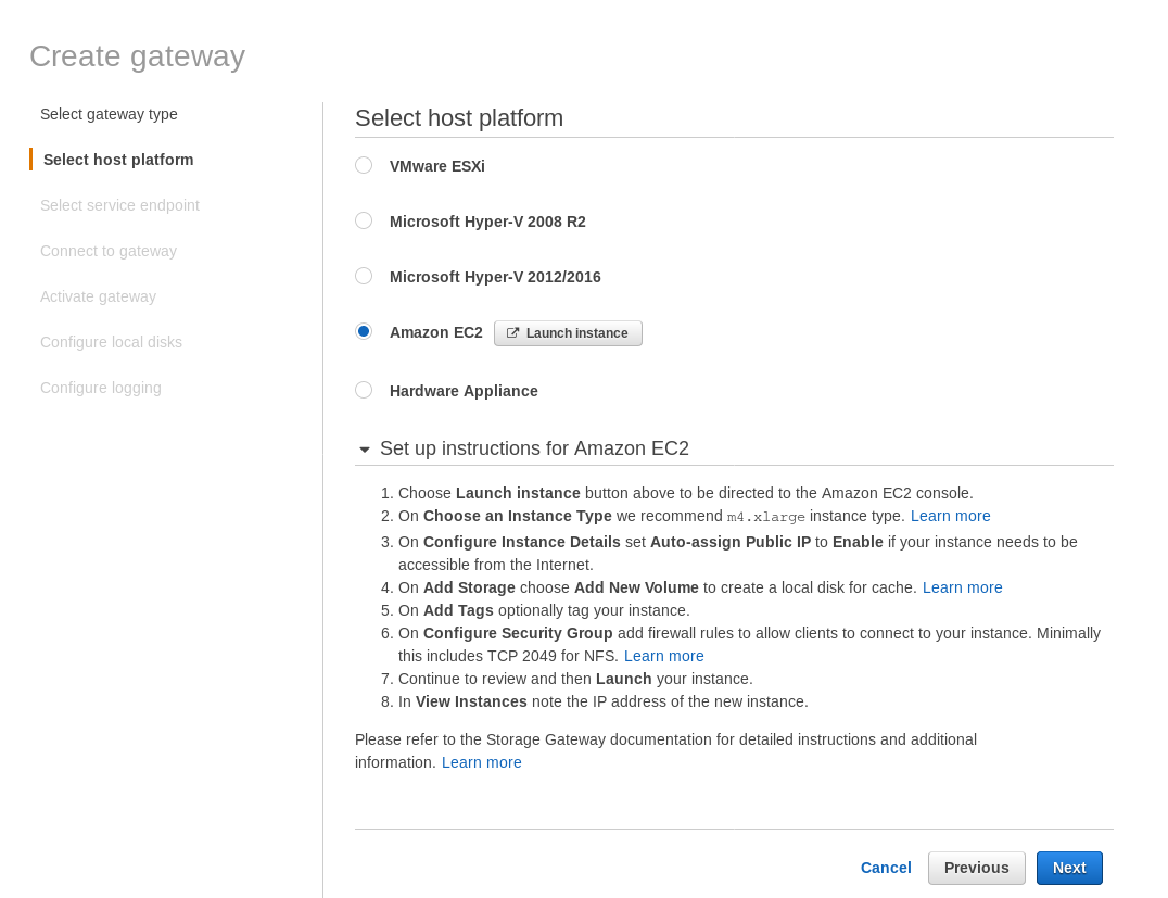  File gateway EC2 setup wizard