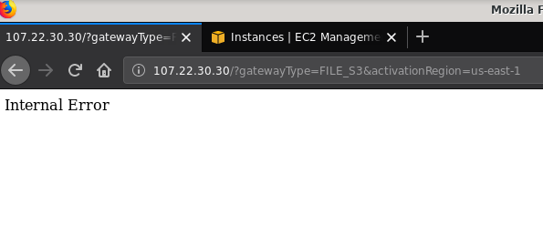AWS Storage Gateway: browser Internal Error on gateway activation