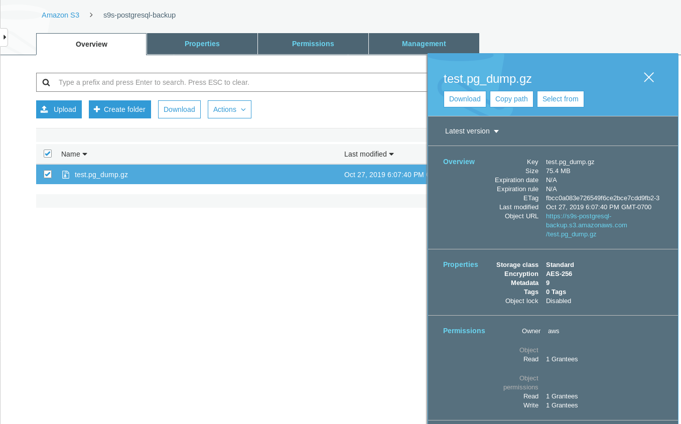  S3 bucket contents after pg_dump