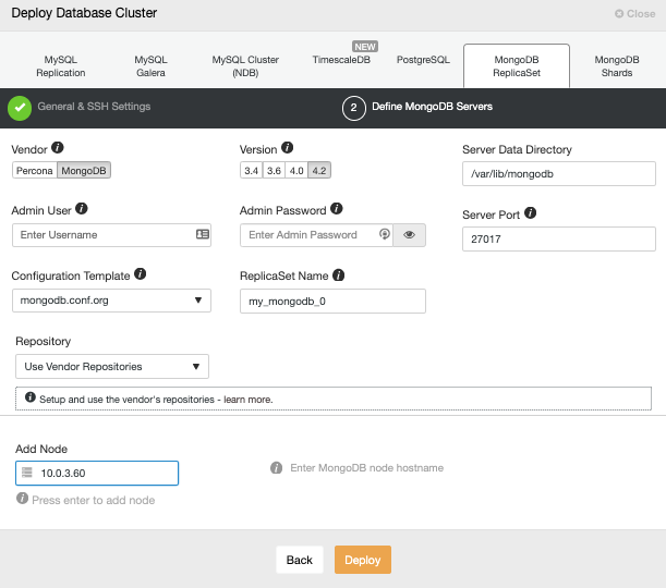 ClusterControl MongoDB 4.2 Deployment