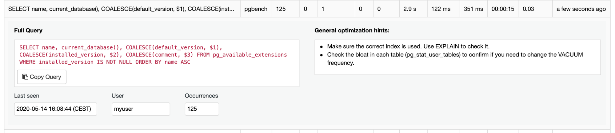 PostgreSQL Query Management ClusterControl