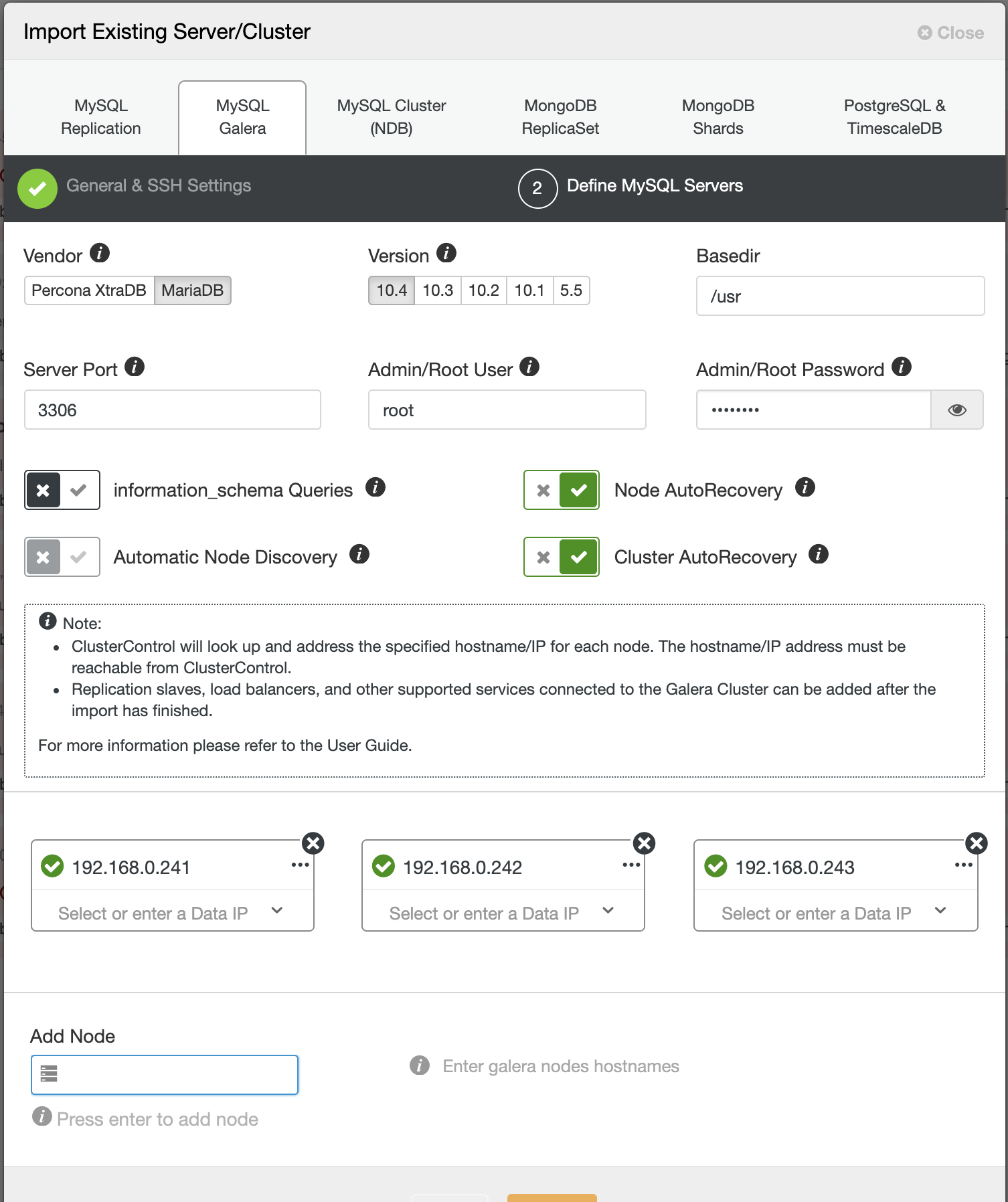 Import MariaDB Cluster