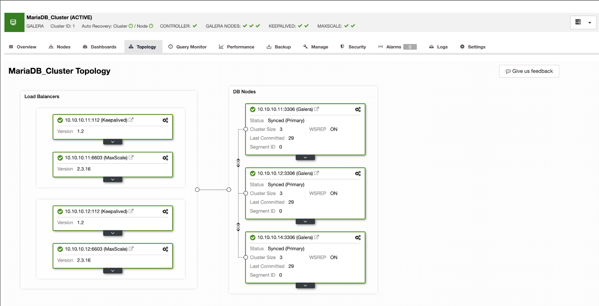 MariaDB Cluster Deployment - Topology View