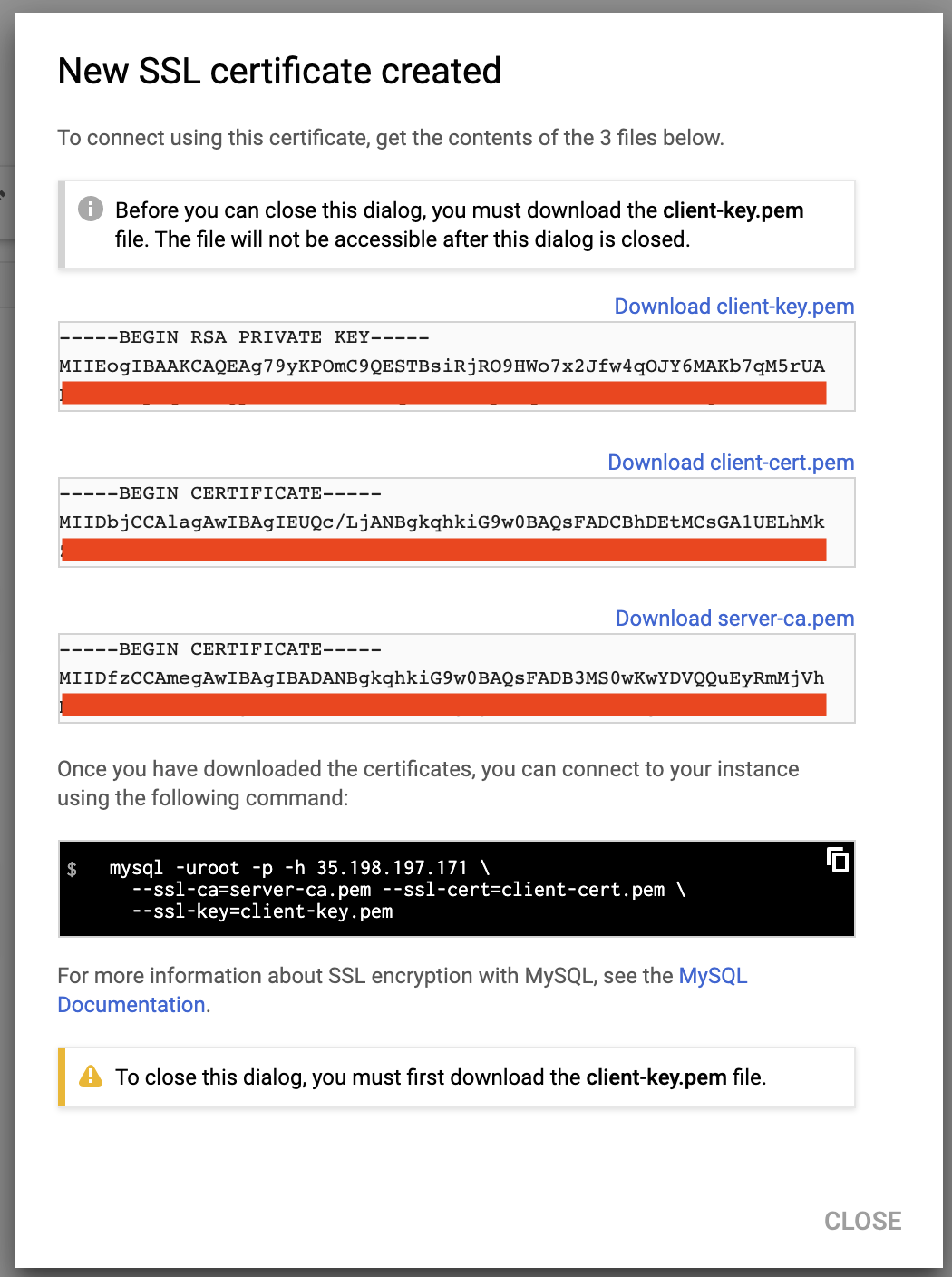 Taking a mysqldump Backup Google Cloud SQL