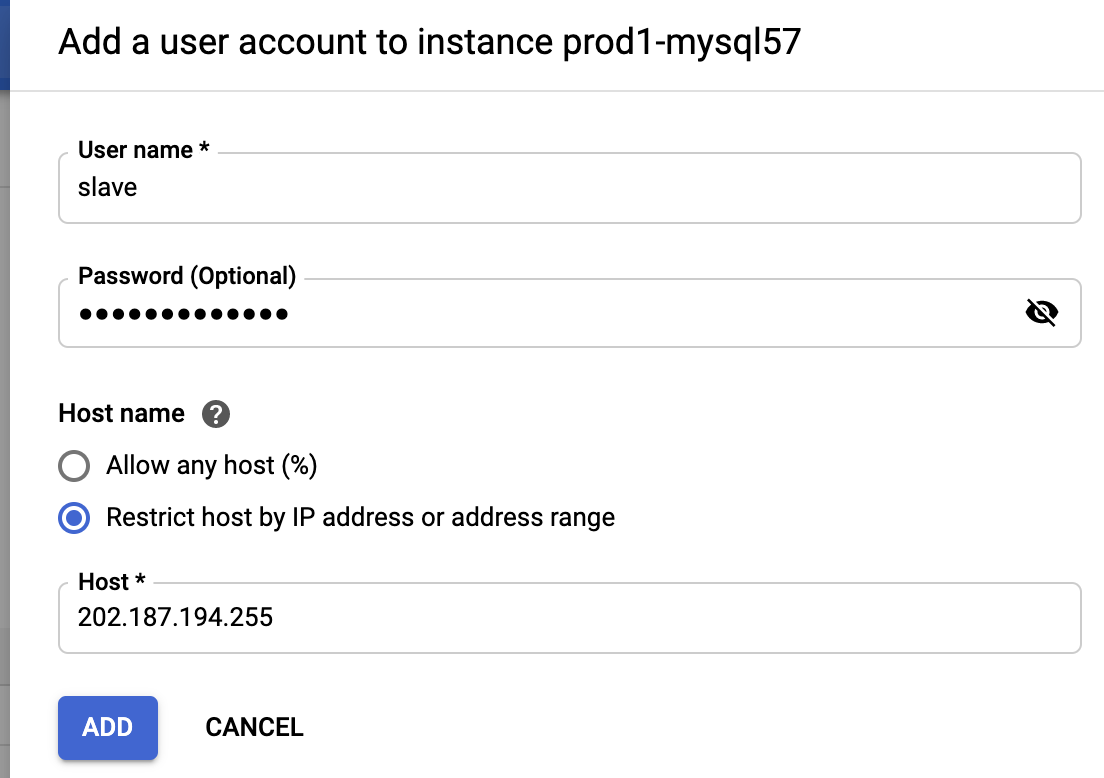 Google Cloud SQL Creating a Replication Slave User