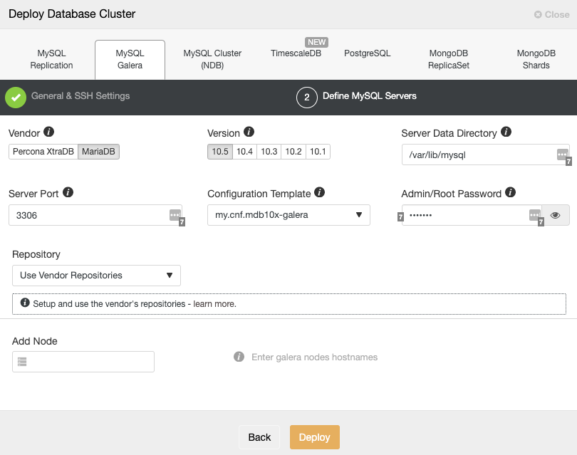 Deploy MariaDB 10.5 - ClusterControl