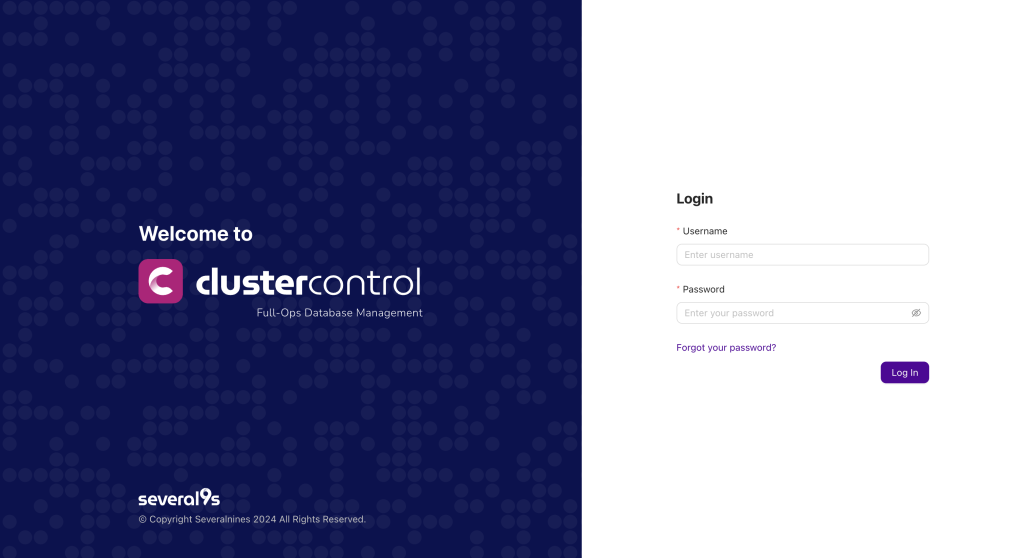 ClusterControl Login page