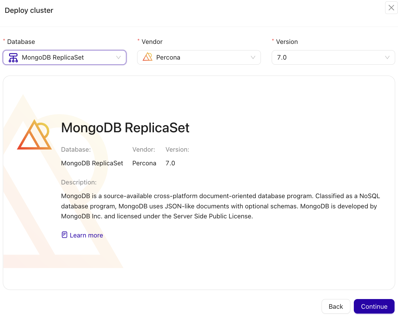 image showing step 0 of clustercontrol deploying of percona sever mongodb replicaset