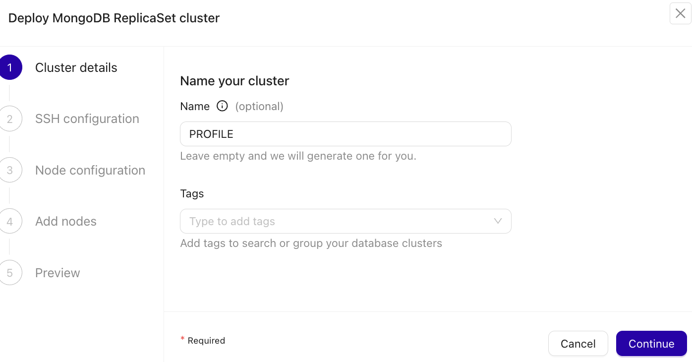 image showing step 1 of clustercontrol deploying of percona sever mongodb replicaset